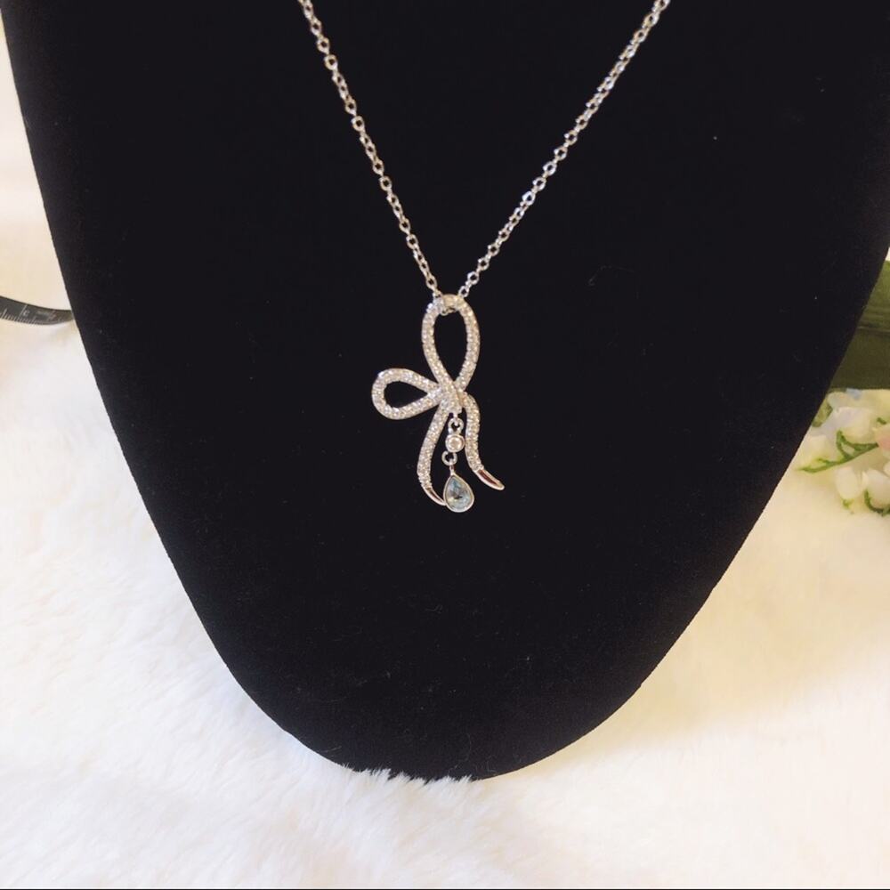 Silver Ribbon with Blue Crystal Necklace - Picture 8 of 10